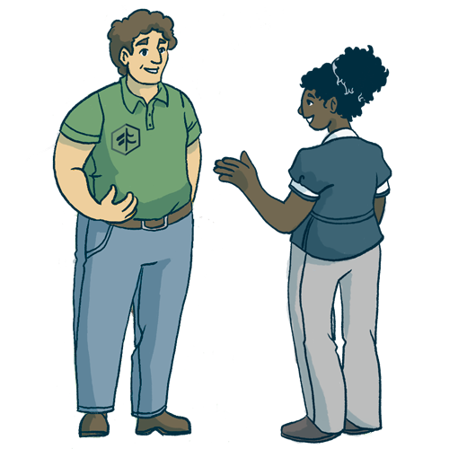 Illustration of a TimberTown pro helping customer