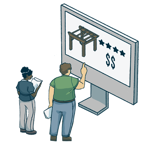 Illustration of TimberTown pro showing customer pergola options