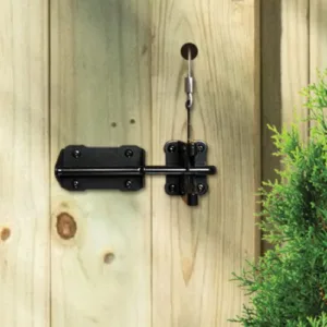 Heavy Duty Latch and Catch with Cable & Ring | Black Galvanized Steel